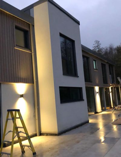 External up and down lighting on residential house
