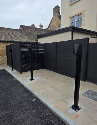 Row of ev charging points installed in office car park